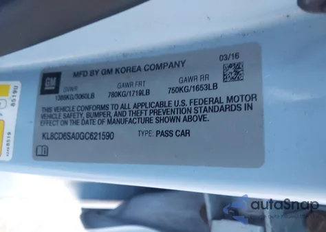 2016 Chevrolet Spark 1Lt Cvt из США, поврежденный, VIN KL8CD6SA0GC621590